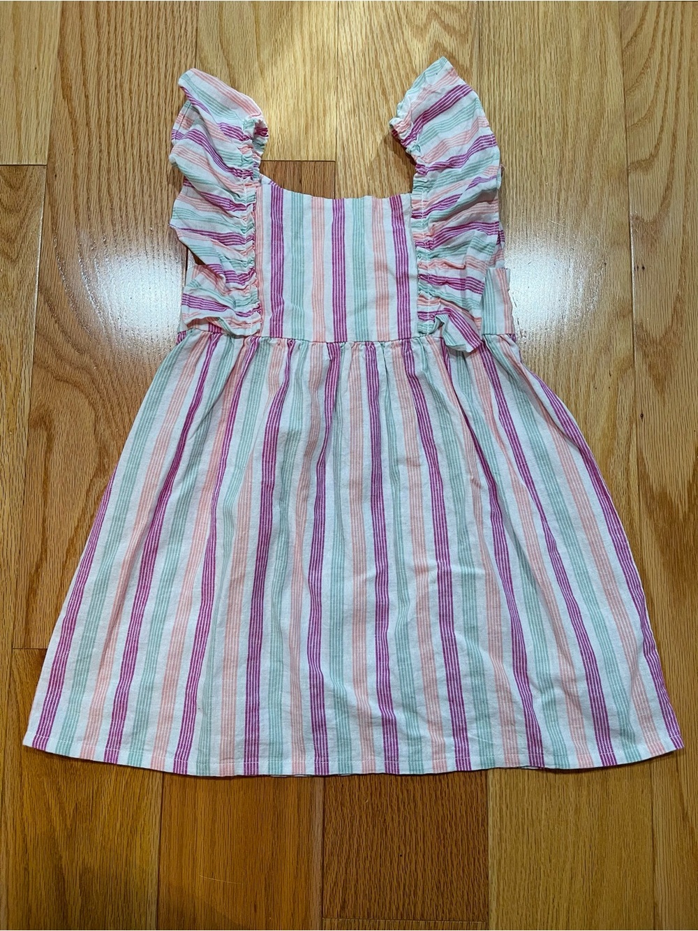 Carter's Pink, Mint & White Striped Ruffle-Sleeve Dress